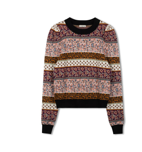 Point Puff Sleeve Jacquard Sweater in Motif Stripe